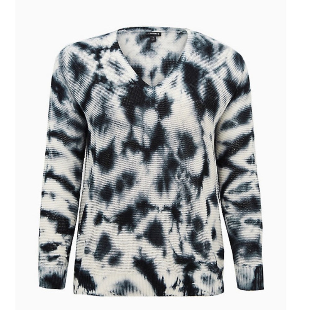 NWT Torrid Black Tie Dye V Neck Sweater Sz 1